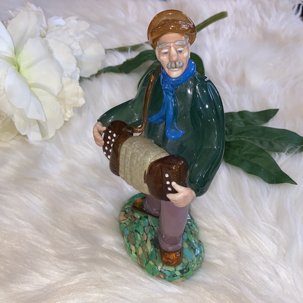 Bohemia Glass Murano Glass Figurine Musician Multi Colors Made in Czechoslovakia